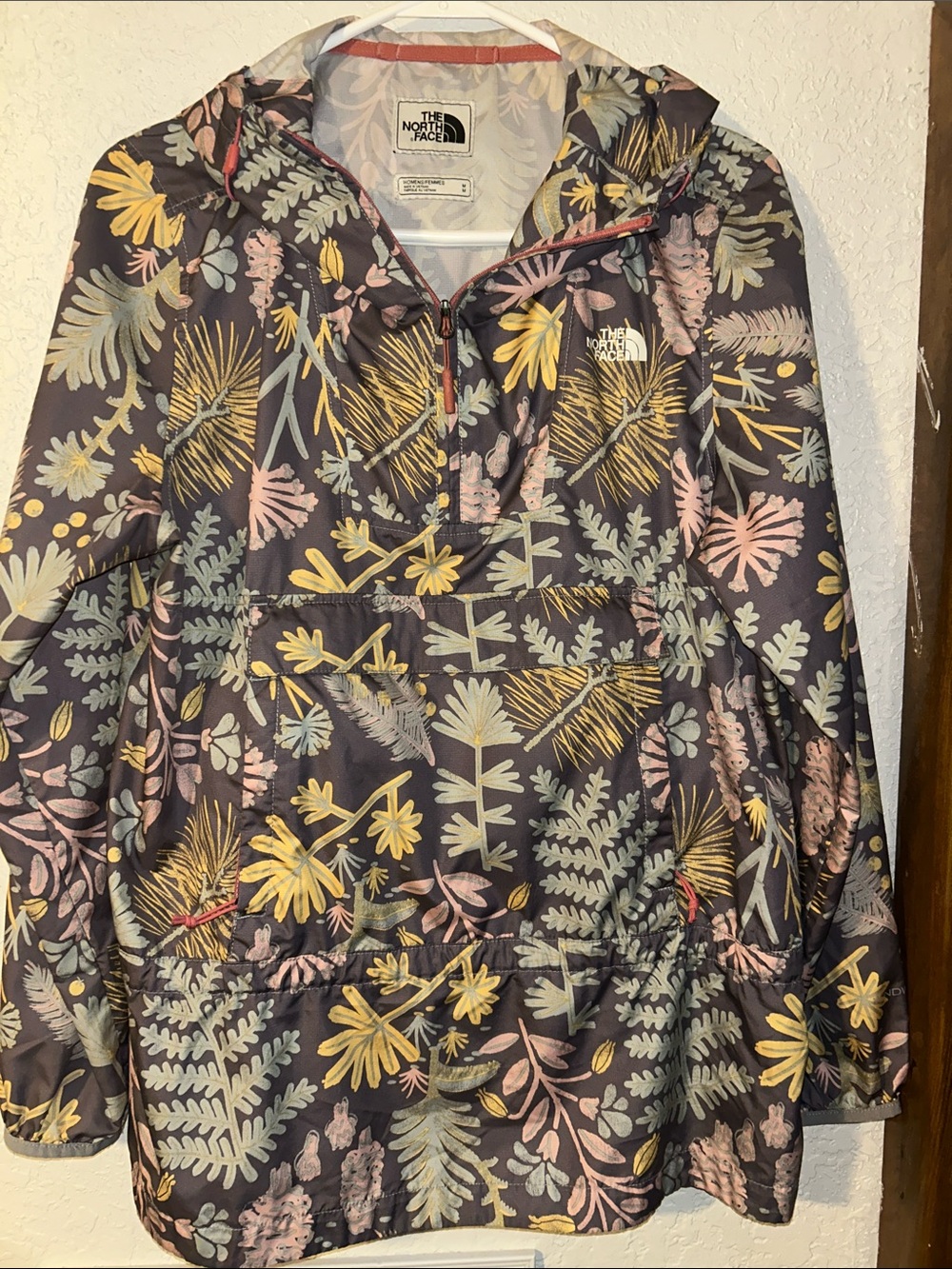 The North Face Floral Half-Zip Pullover in Black with Yellow & Pink Accents